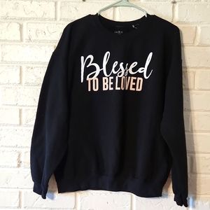 Blessed To Be Loved Sweatshirt Size M Black Cotton Blend Valentine Mother's Day